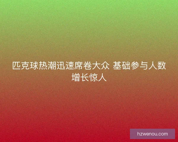 匹克球热潮迅速席卷大众 基础参与人数增长惊人